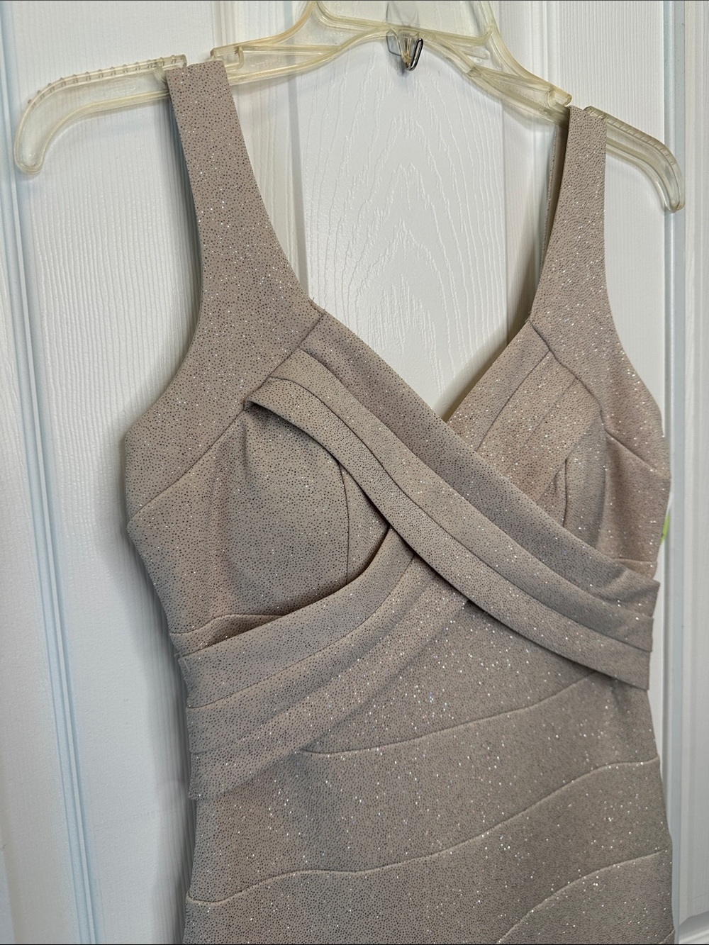 NEW Windsor Shimmery Taupe Maxi Dress with Crisscross Bodice - Picture 2 of 8
